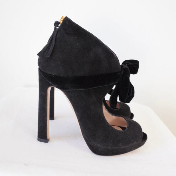 Miu Miu Black Suede Sandals Heels with Velvet Bow 38 - Picture 6 of 9